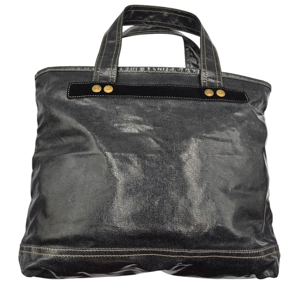 Marc Jacobs Tote Bag Black Denim Metallic Logo Collaboration - Picture 2 of 9